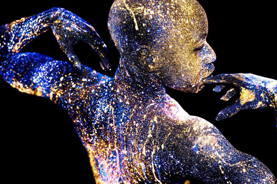 Person covered in glitter from art in the plague year online exhibition